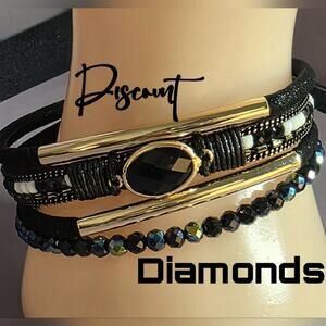 Vintage Black Leather & 18K Gold Plated Bracelet